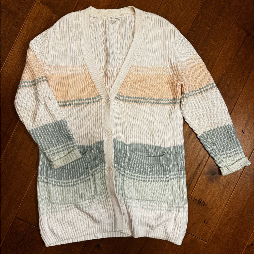 Tribal Jeans Striped Cardigan Sweater | VGUC | 100% Cotton | Size S